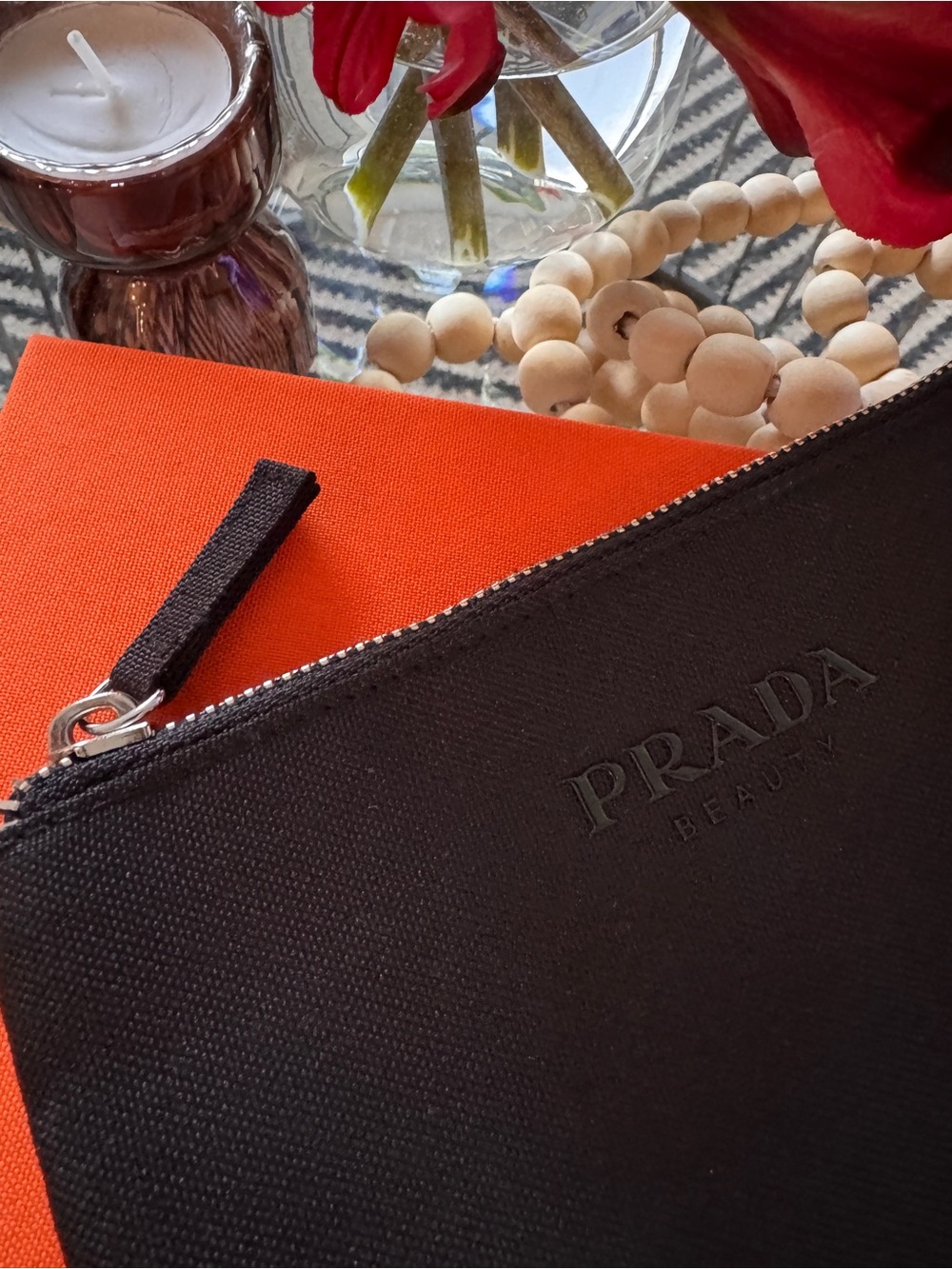 Prada Beauty Black Canvas Zip Pouch with Silver Hardware. Excellent Conditon.